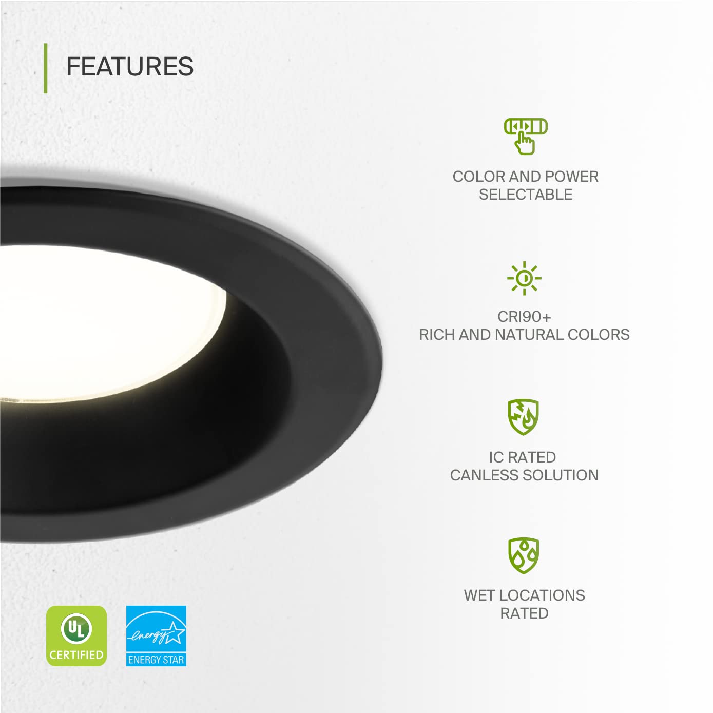 ASD 9/10 Inch LED Downlight, 20/30/40W Dimmable, IC Rated, 4 Pack, Aluminum Housing, 10 Inch Black