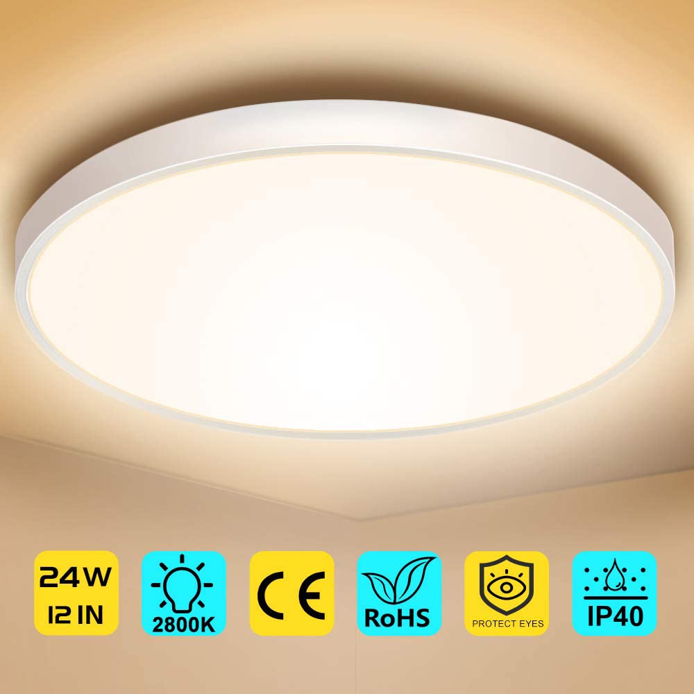 LightingWill LED Flush Mount Ceiling Light Fixture, 12 Inch, 2800K Warm White, 24W, Model XDD-2800K-25W-US