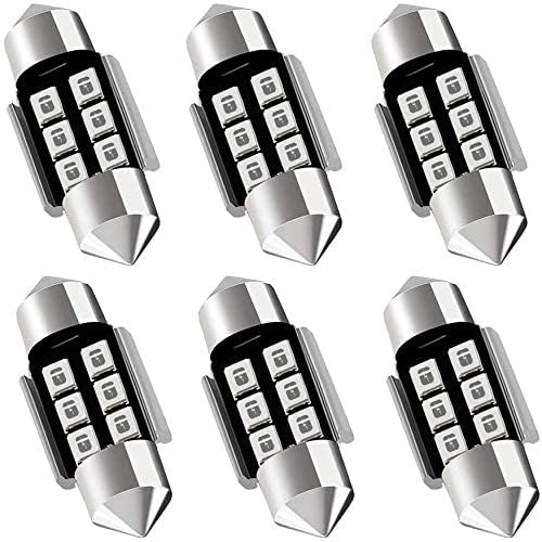 AUXLIGHT Festoon LED Interior Light Bulbs, Green, 31MM, Error Free, 6SMD Chips, Pack of 6