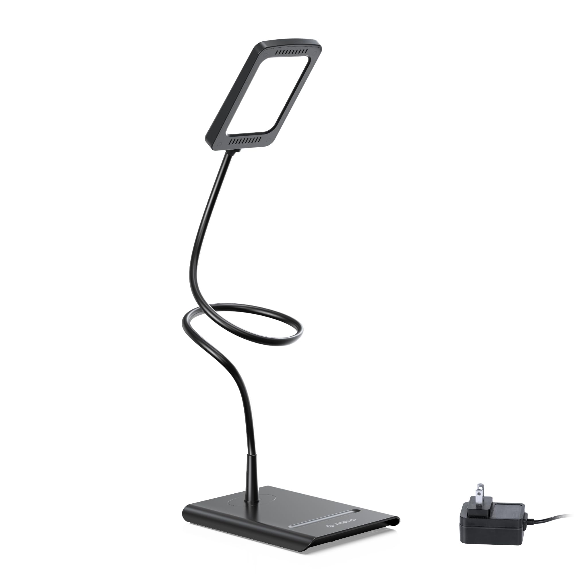 TROND Desk Lamp, Dimmable Eye-Caring Light, 3 Color Modes, 7 Brightness Levels, Flexible Gooseneck, Black, Halo 10W
