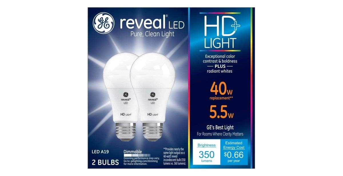 Ge Reveal Hd+ Led Light Bulbs, 40 Watt, A19 (2 Pack)