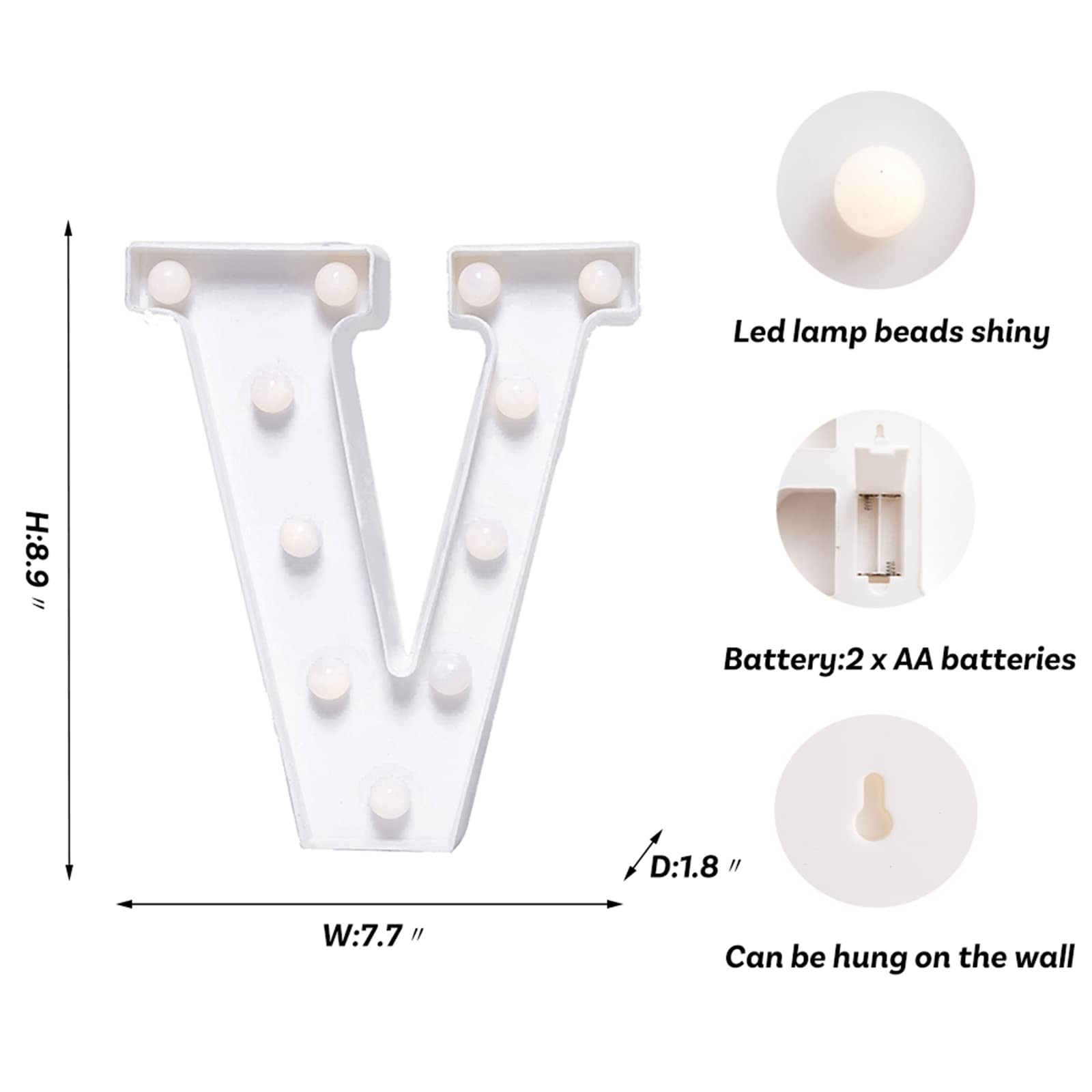 Foaky LED Letter Lights Sign for Wedding/Birthday Party, Battery Powered, Plastic, Color V