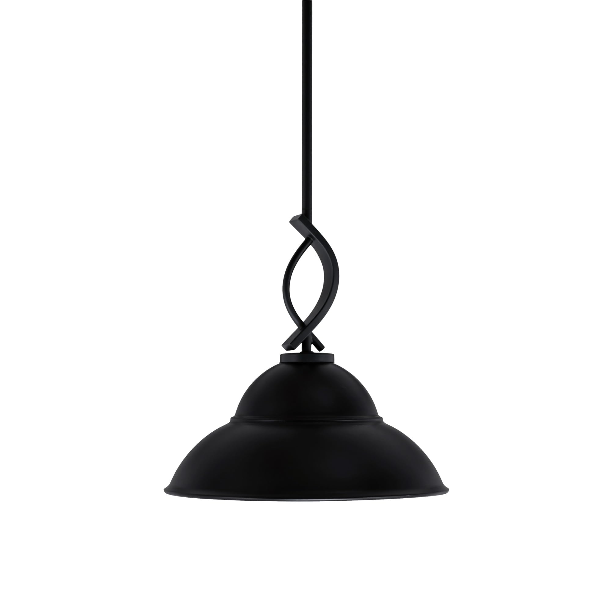 Cavella 1 Light Stem Mini Pendant Shown in Matte Black Finish with 13&quot; Matte Black Double Bubble Metal Shade