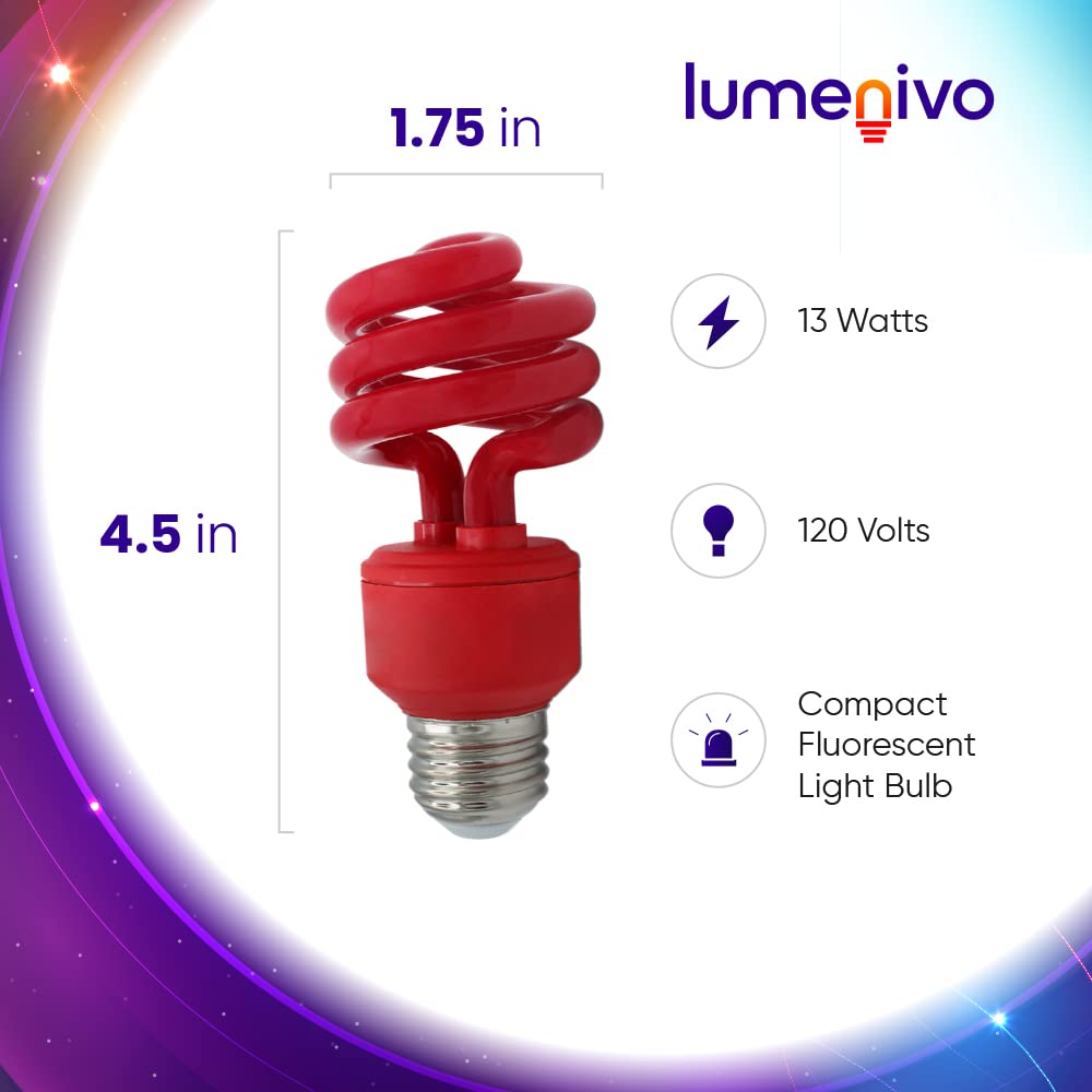 lumenivo 13W Spiral CFL Red Light Bulb - 2 Pack - E26 Medium Screw Base - 120V - Ideal for Outdoor, Decorative Lighting