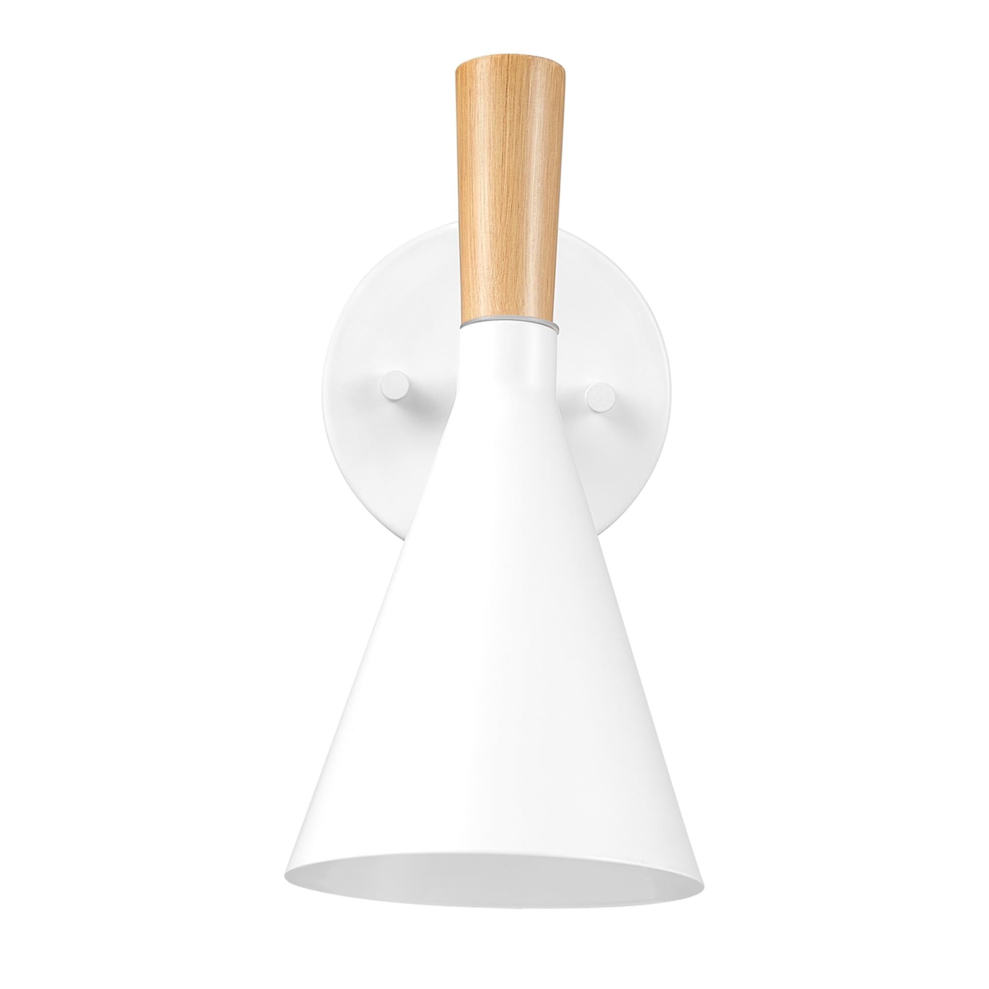 Globe Electric 65000147 1-Light Plug-In Or Hardwire Wall Sconce, Matte White, Light Wood-Toned On/Off Rotary Switch On Pivoting