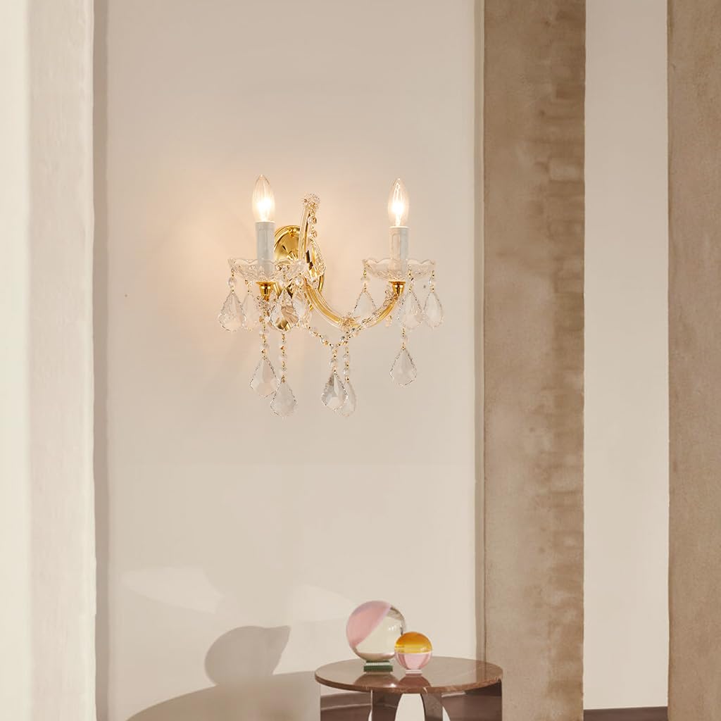 Tmafon Crystal Wall Lights, Modern Sconce - Brilliant 2 Lights Maria Theresa Wall Lamp Light Fixtures, Gold Wall Mounted Lamp Fo