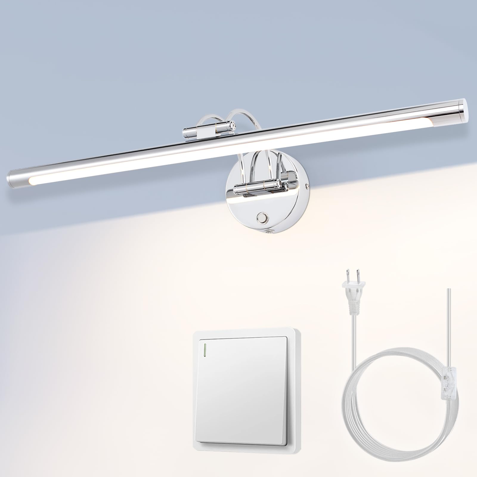 MantoLite Picture Lights for Wall 24''Modern Bathroom Lighting Fixtures Over Mirror, Plug-in or Hardware 12W 3CCT Dimmable LED V