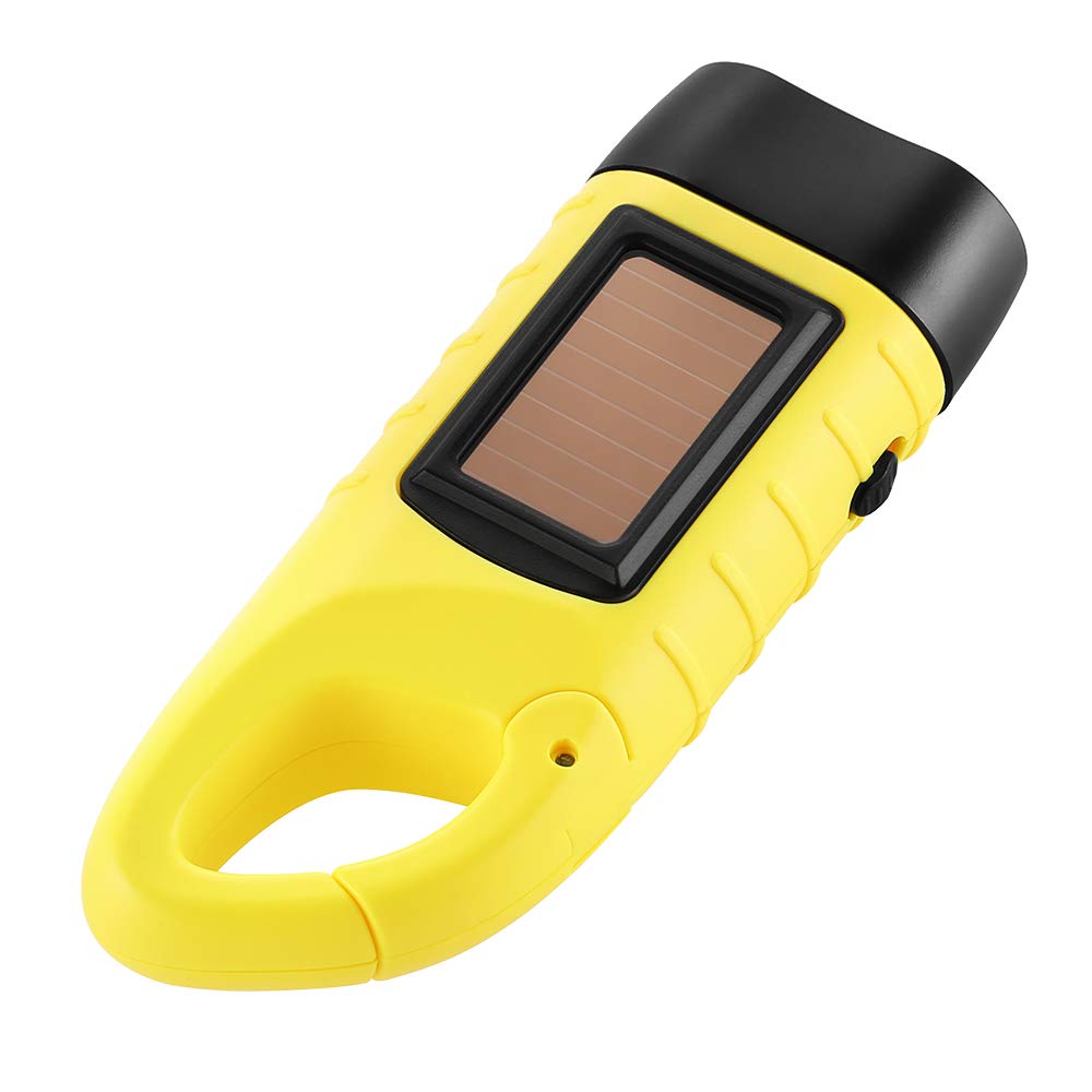 Simpeak Hand Cranking Solar Powered Flashlight, Rechargeable Emergency LED Flashlight Carabiner Dynamo Quick Snap Clip Backpack