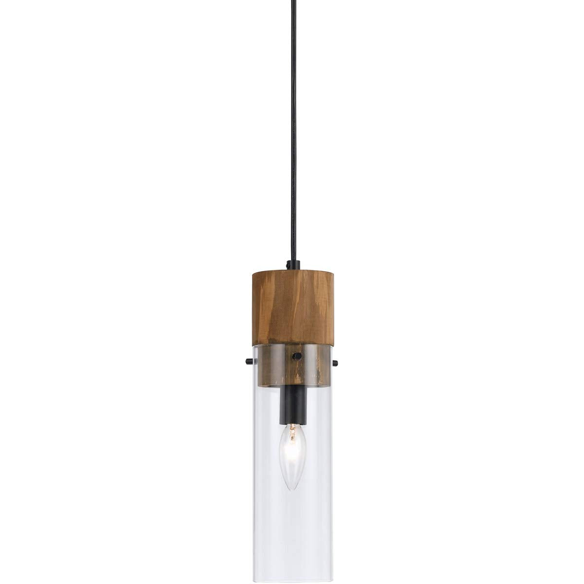 Cal 60W Spheroid Glass Pendant, Black/Wood (FX-3583-1P)