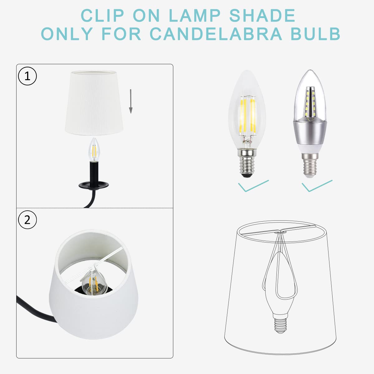 Lampwell Clip-On Chandelier Shades Set Of 6, Small Barrel Fabric, Handmade, White, Candle Bulb