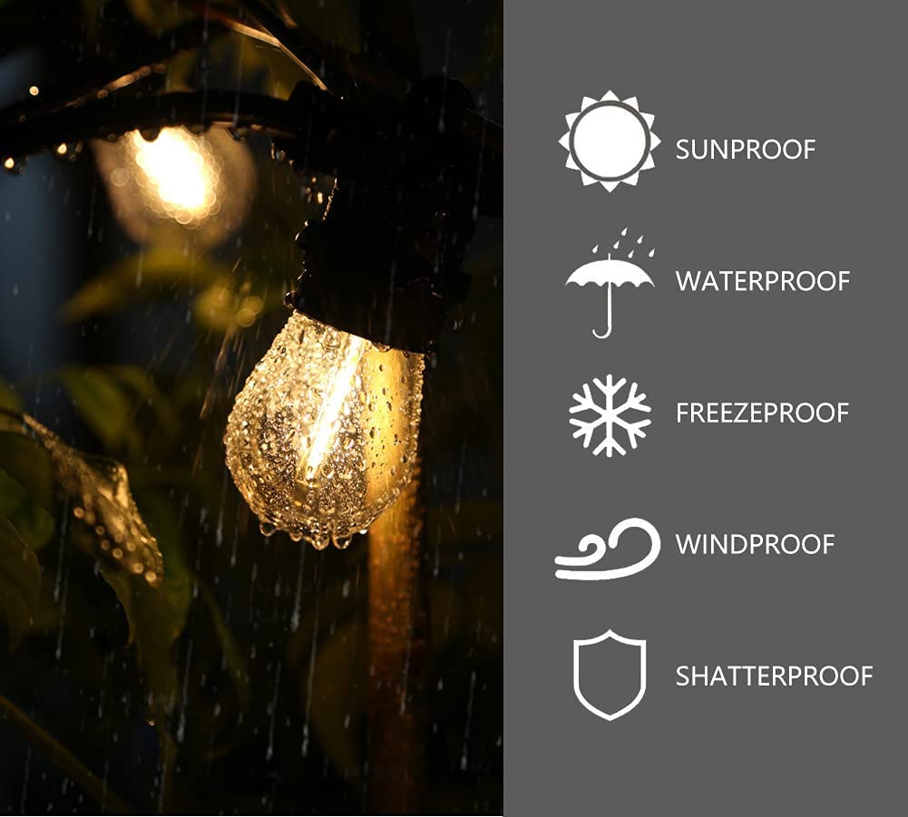 FUTIME S14 LED String Light Bulbs - 48 Pack, 1W Shatterproof & Waterproof, E26 Base, Warm White 2200K, Model JL003