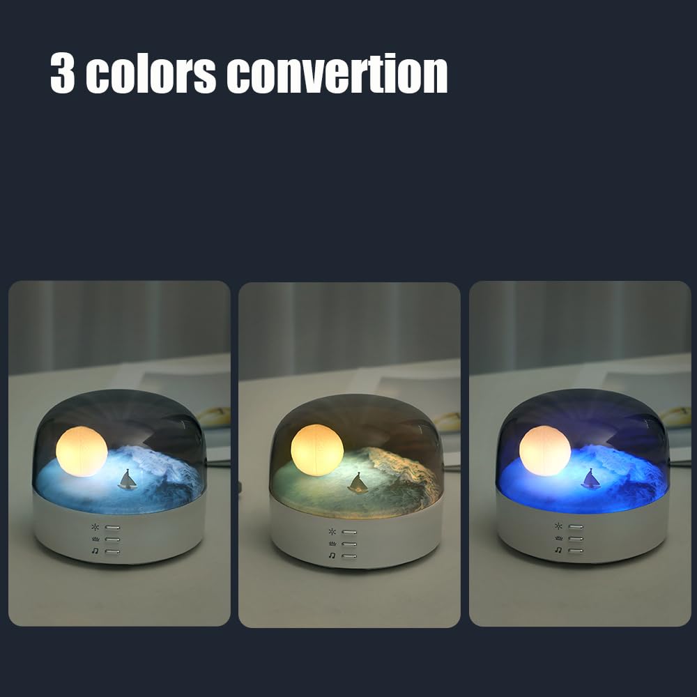 Anjogift Elegant Moon Sea And Snow Mountain Led Night Light Music Speaker Lamp Usb Type-C Rechargeable, Brightness Adjustable, T