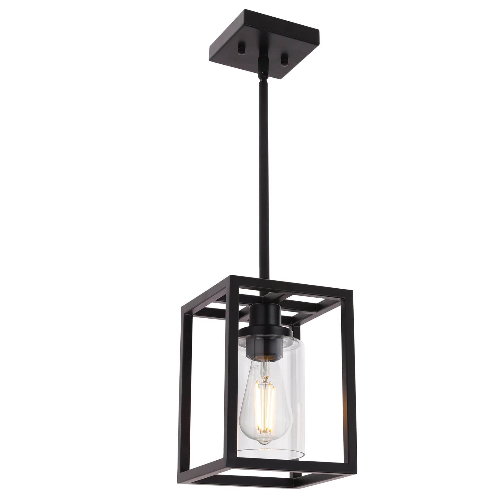 MELUCEE 1-Light Pendant Light, Black Metal Industrial Chandelier, Clear Glass Shade, 6.7 inches for Dining Room, Entryway, Hallway