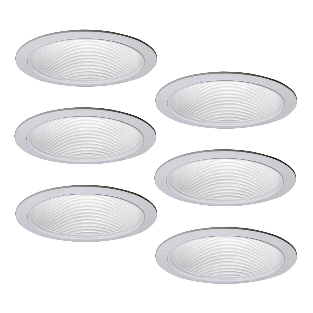 Halo Recessed 6 Inch RE-410W-6PK White Trim with White Baffle, 6 Pack
