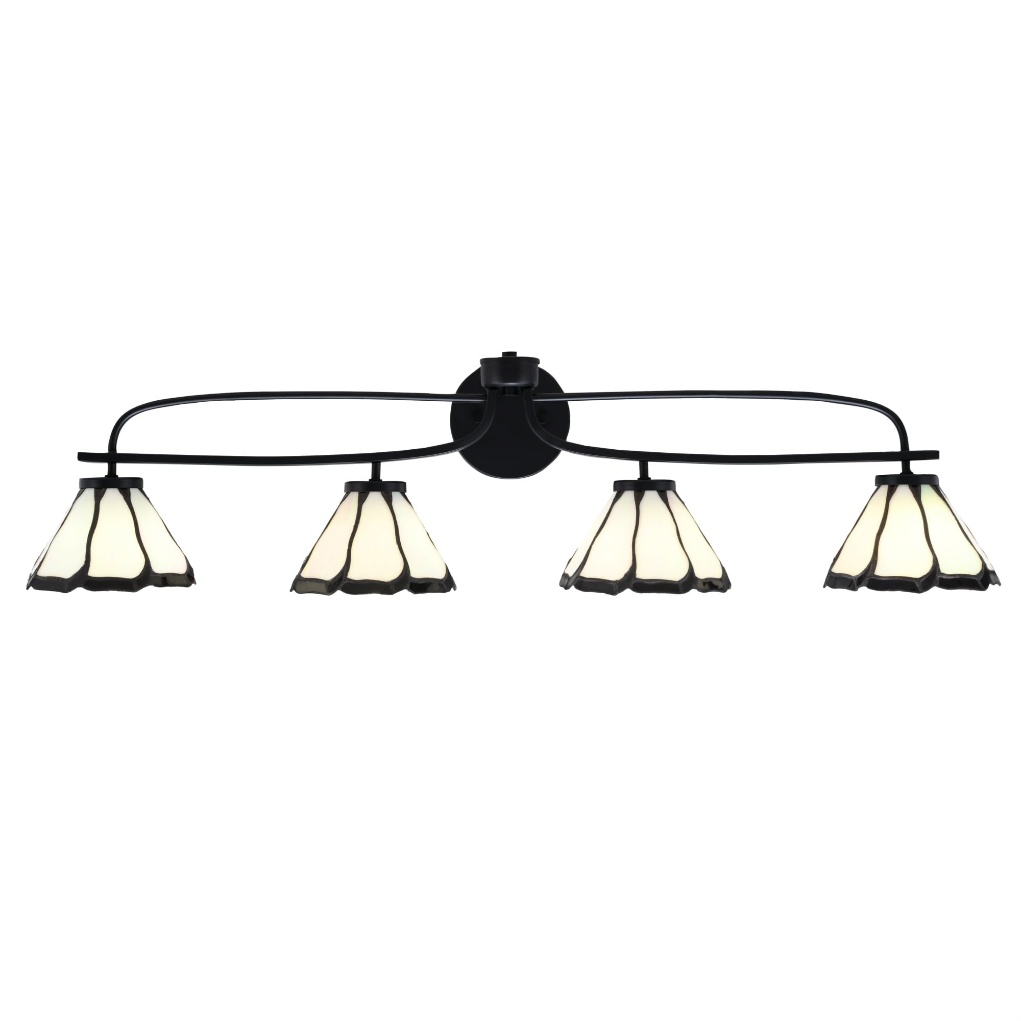 Cavella 4 Light Bath Bar Shown In Matte Black Finish With 7" Pearl & Black Flair Art Glass