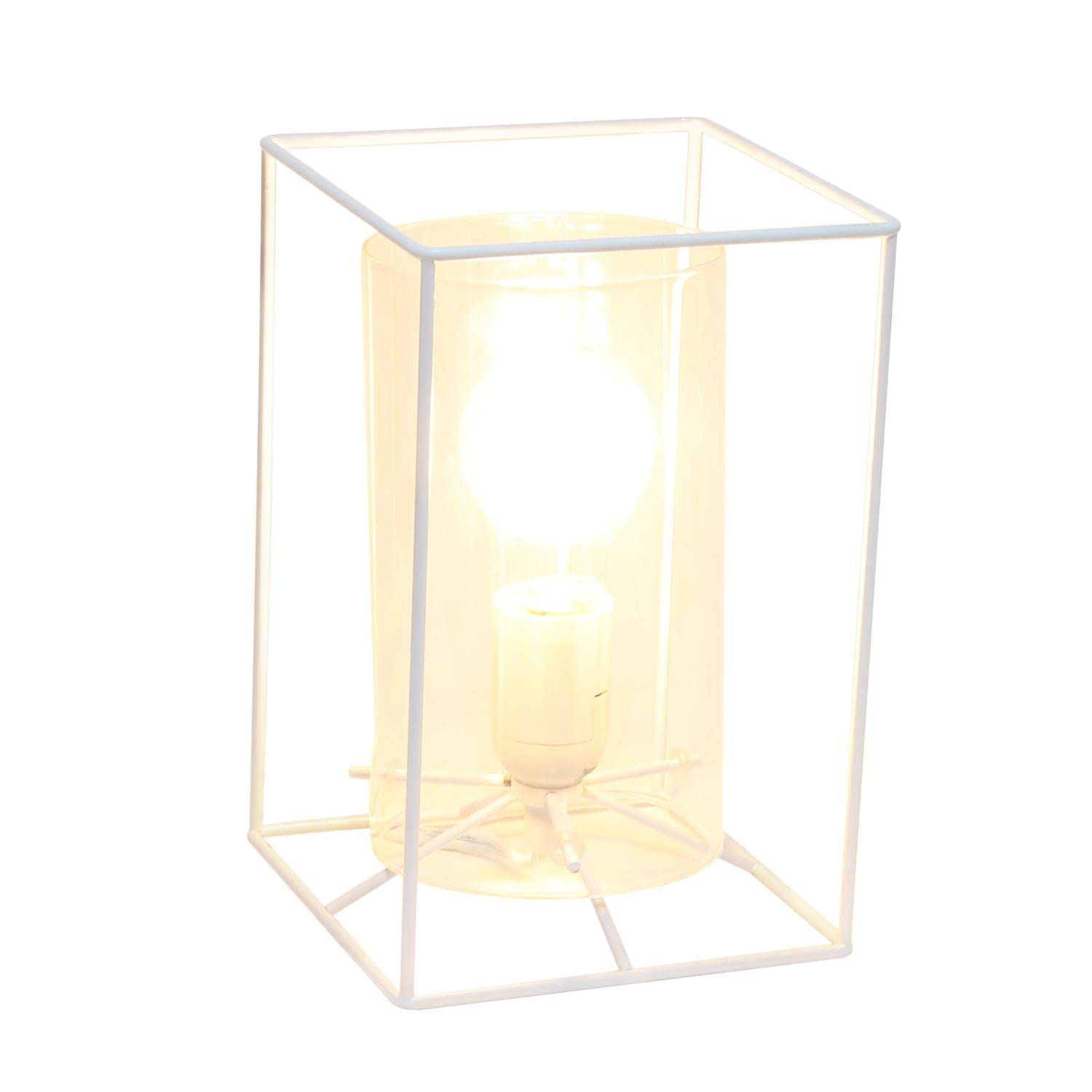 Lalia Home Contemporary White Framed Table Lamp With Clear Cylinder Glass Shade - Small