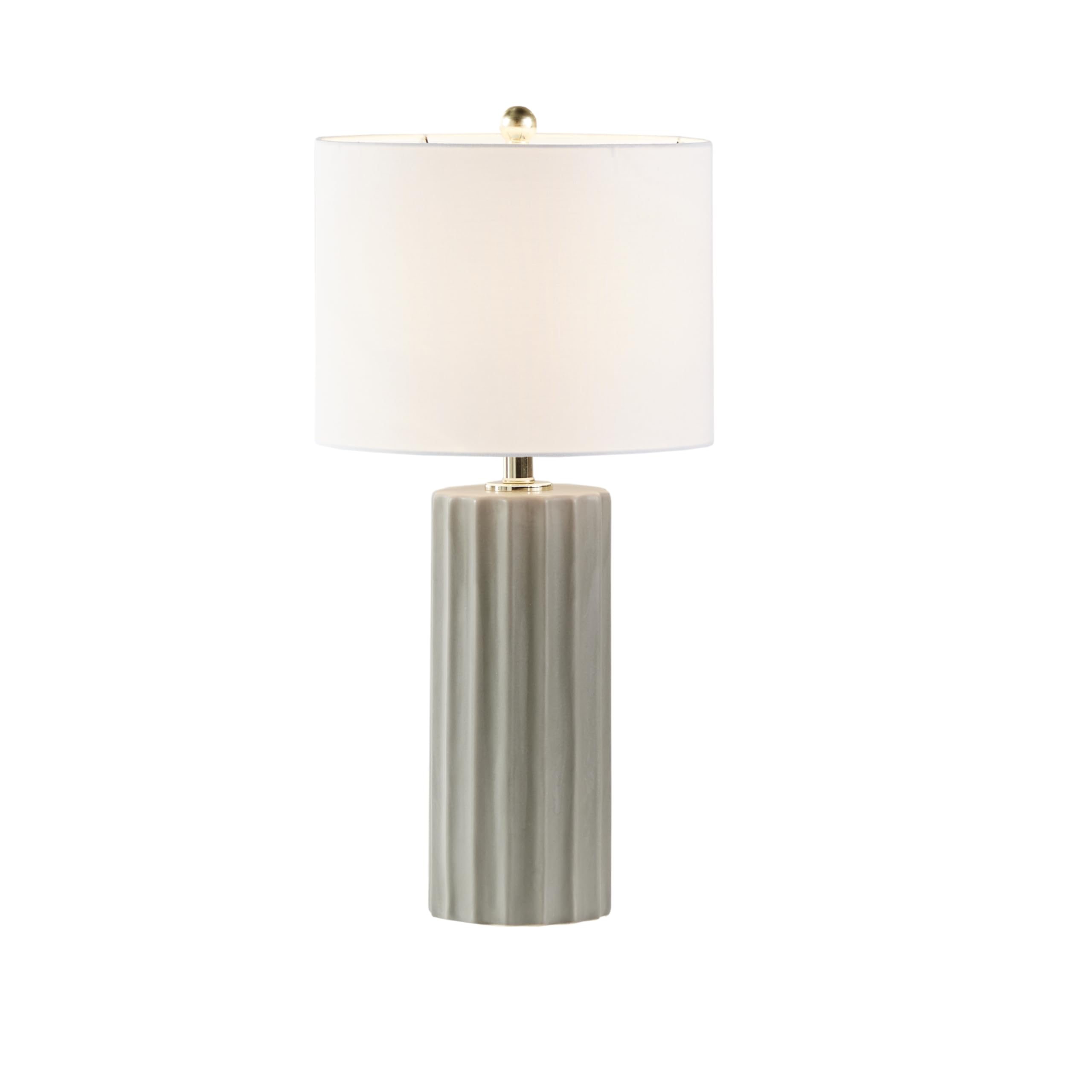 Ink+Ivy Ceramic Fluted Table Lamp - 27 Grey Nightstand Lamp With Linen Shade, Rotary Switch, Accent Decor