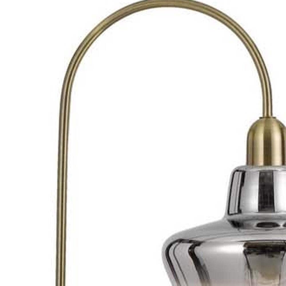HomeRoots Adjustable Arc Floor Lamp with Antiqued Brass Mirrored Glass Shade, 61 in. Height