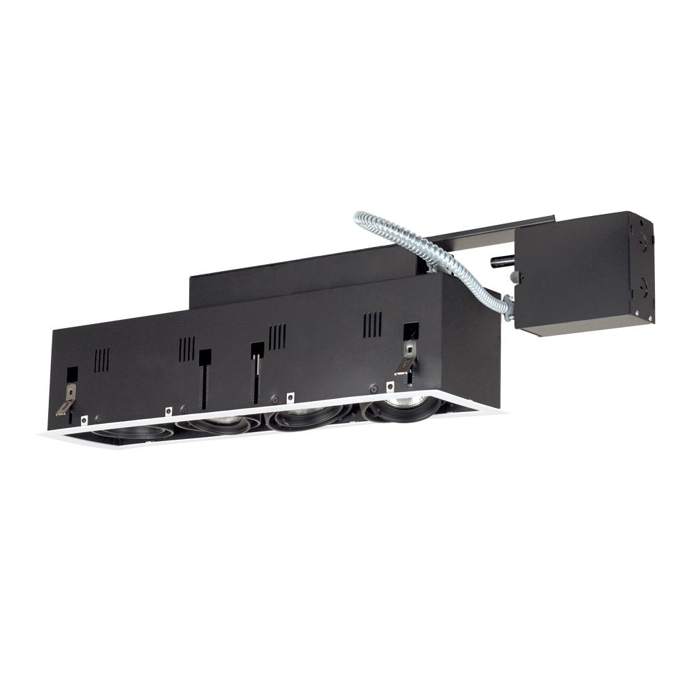 Jesco Lighting MGRP20-4WB Modulinear 4-Light Directional Fixture, 120V, 50W, Double Gimbal, Black Interior with White Trim