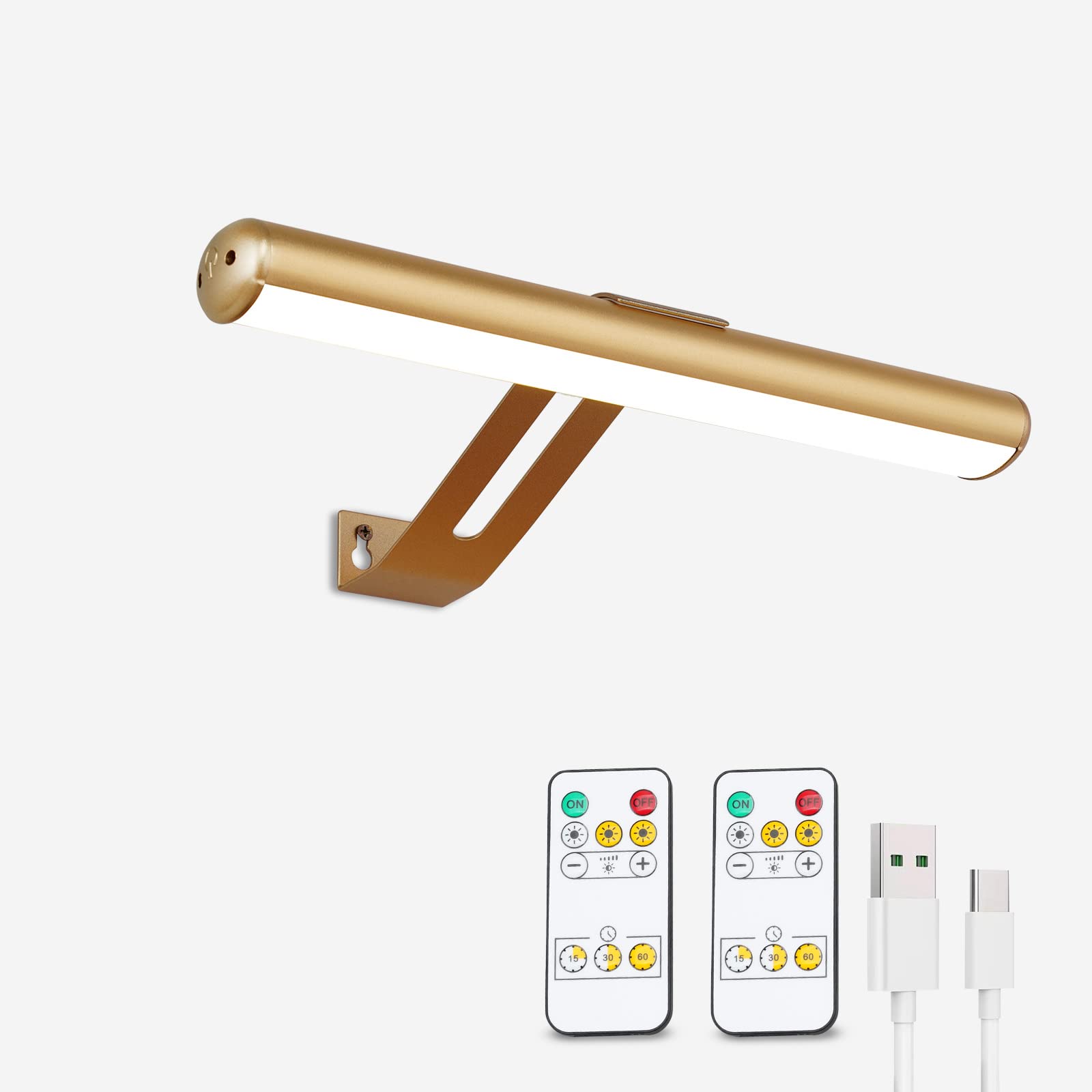 ZOCALOK Rechargeable Picture Light, 16 LEDs, 3 Modes, 300LM, Metal, Gold, Model Z22-PL-Gold, Cordless with 2 Remotes