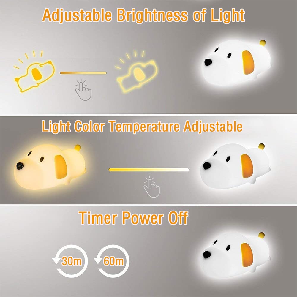 LEDHOLYT Night Light for Kids,Cute Silicone Nursery Puppy Lamp for Baby and Toddler,Animal NightLight for Boys and Girls,Squishy