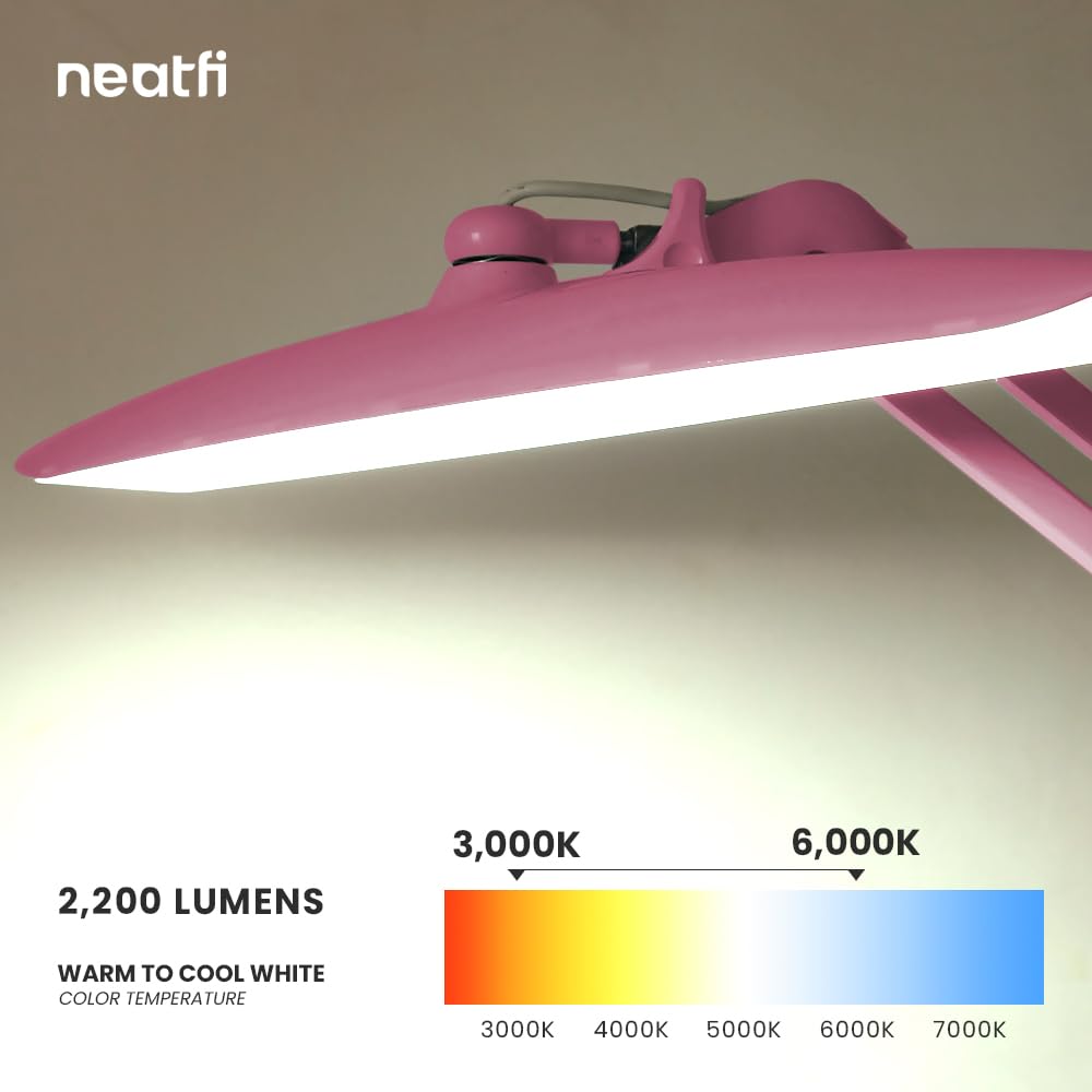 Neatfi XL LED Task Lamp - 2200 Lumens, Dimmable, 3 Light Modes, Pink, Model 9501LED CCT