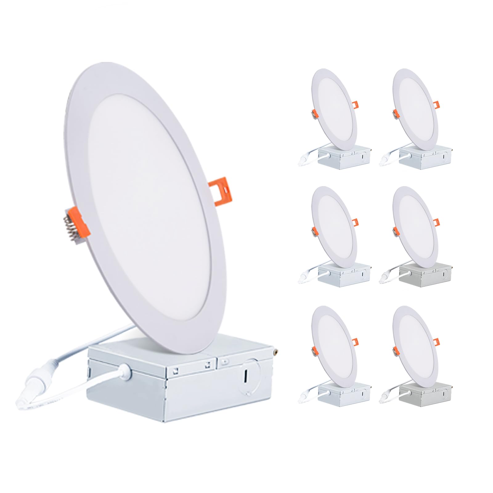 JJiuzming 8 Inch LED Recessed Light,18W 6000k Daylight,No Dimmable,6Pack Ultra Thin LED Recessed Lighting with Junction Box. 8  