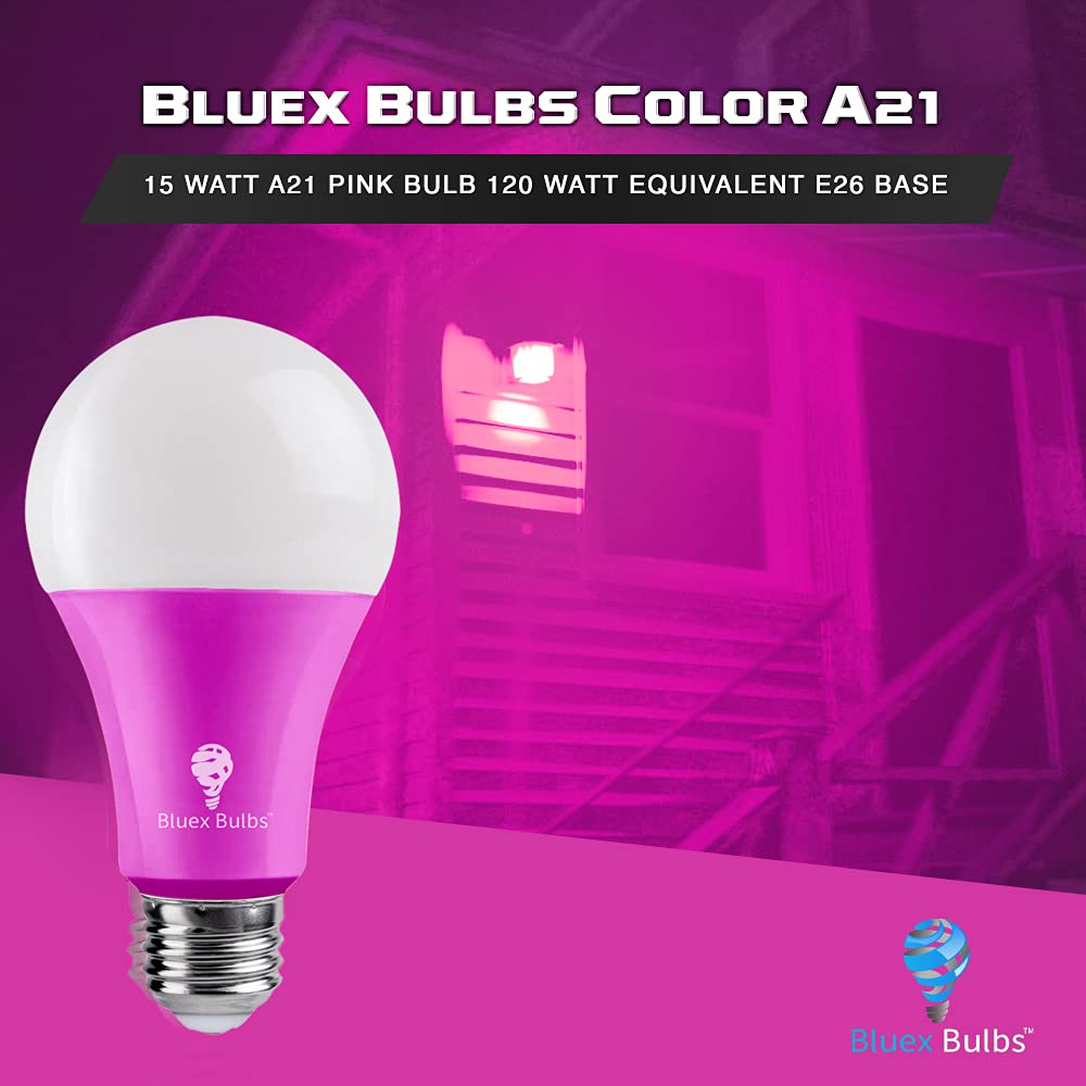 Bluex Bulbs 2 Pack Pink LED A21 Light Bulbs 15W E26 Base for Home & Party Decoration