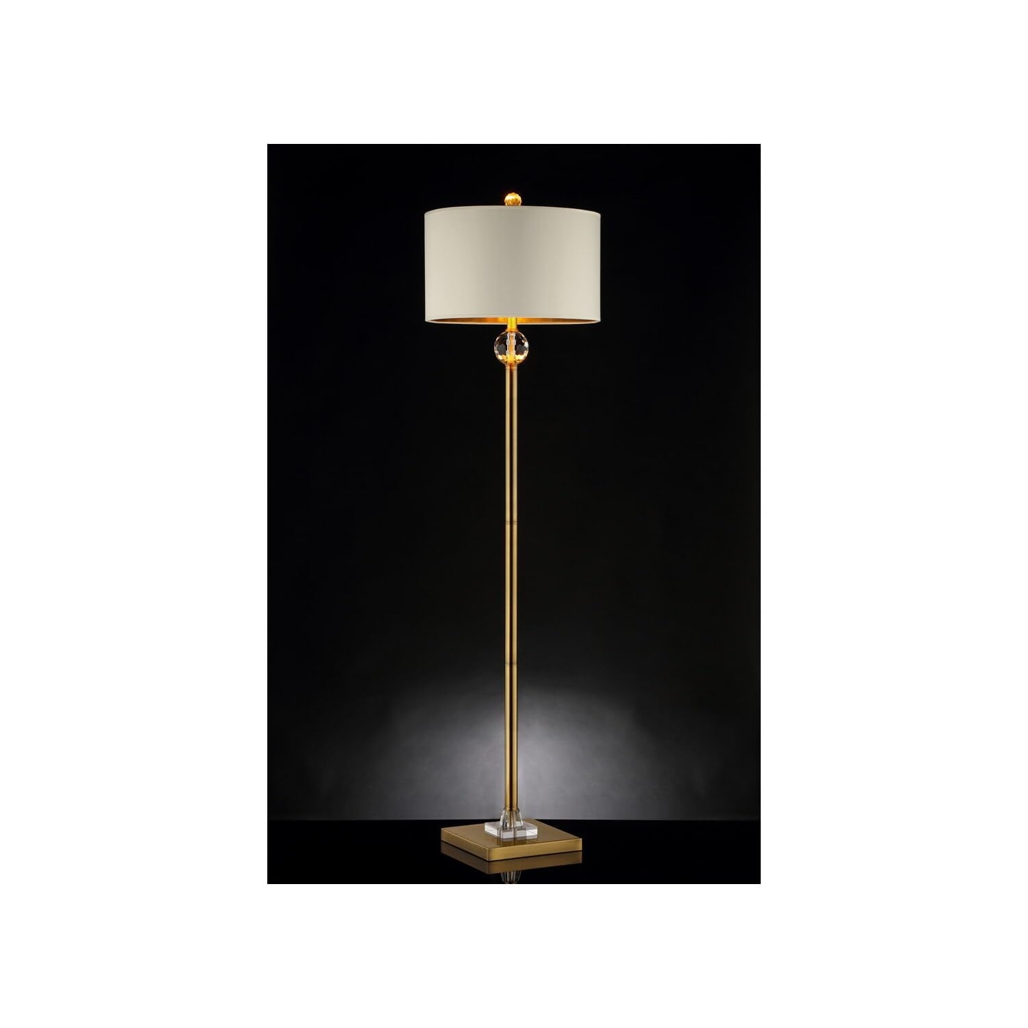 ORE International Floor Lamp - 63.25-Inch Gold Column with Crystal Orb - Matte Gold, Clear, Off White