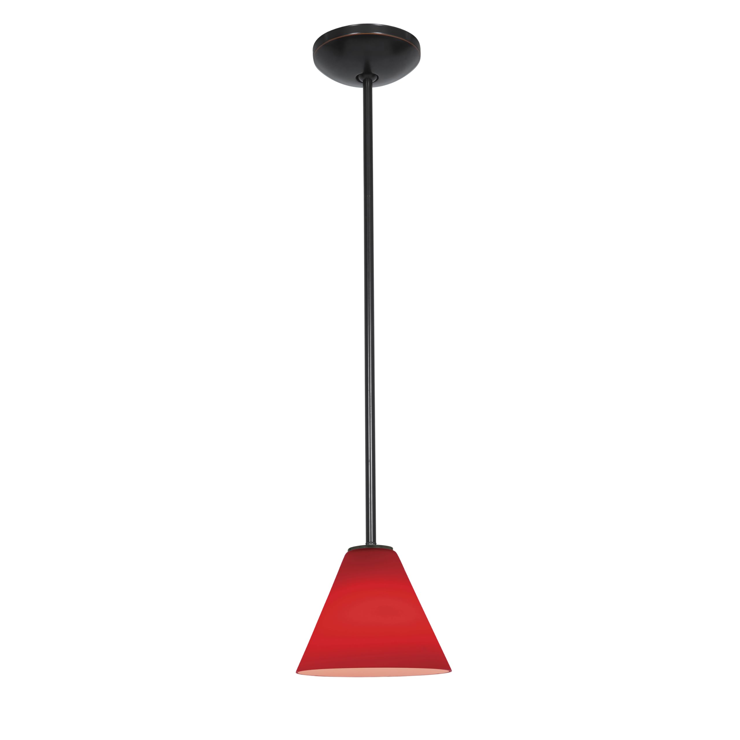 Martini Glass Pendant - Rods - Oil Rubbed Bronze Finish - Red Glass Shade
