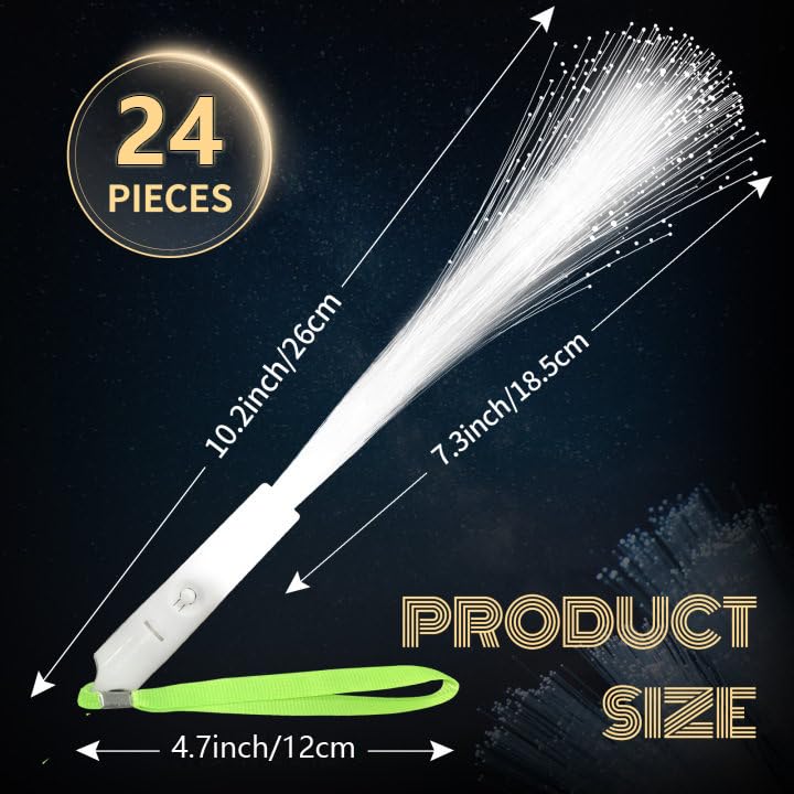 Shqdd 24 Pcs White Fiber Optic Wands, Led Fiber Wands, Wedding Party Supplies, Glow Fiber Wands Sticks, Flashing Led Wands, Fibe