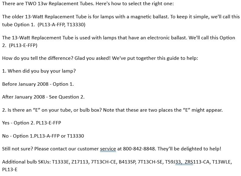 OttLite 13W Electronic Ballast Compact Fluorescent Replacement Tube - White - Type E Bulb - 1 Count