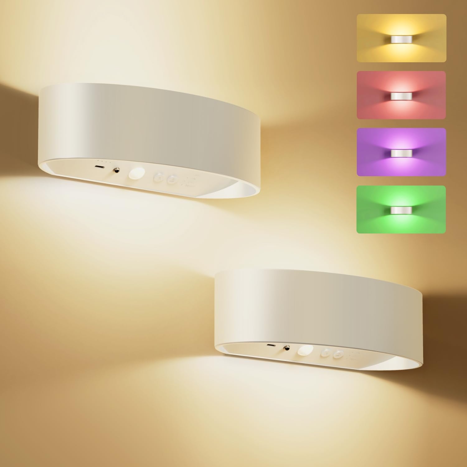 Motion Sensor Wall Light, 5000mAh Rechargeable Battery Operated Wall Sconces with Remote, 15 RGB Colors 3 White Temps Dimmable, 