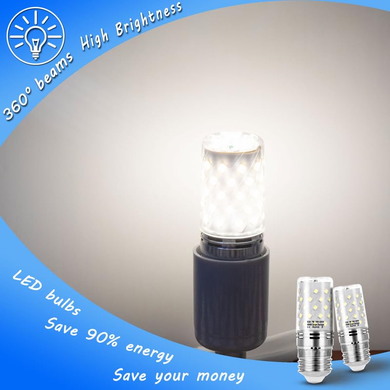Heifymi E26 60 Watt Replacement Led Candelabra Corn Bulbs, E26 7W 6000K Bright Daylight White Led Ceiling Fan Bulbs 750Lm, E26 B