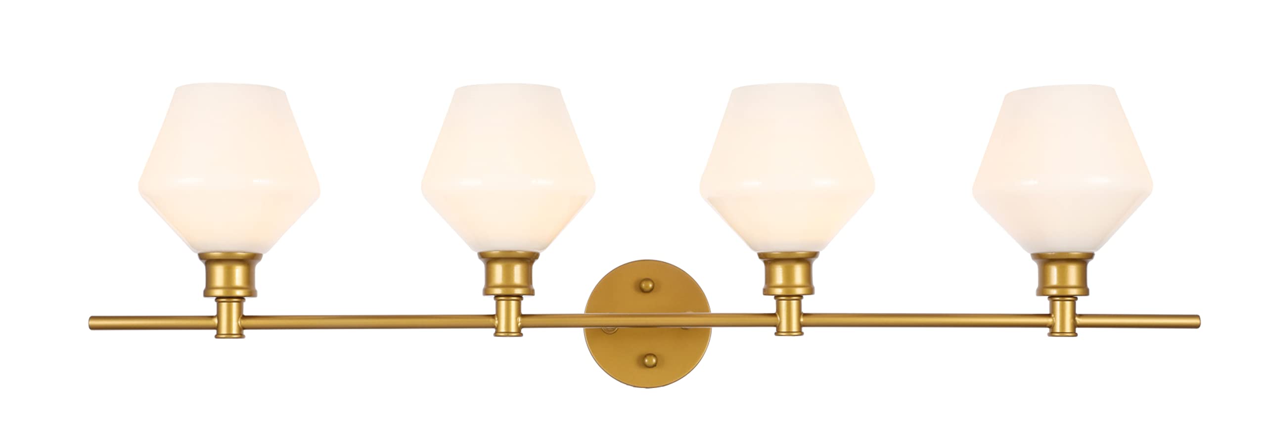 Living District Gene Industrial Mid-Century Modern 4 Light Entryway and Bathroom Wall Sconce in Brass and Frosted White Glass
