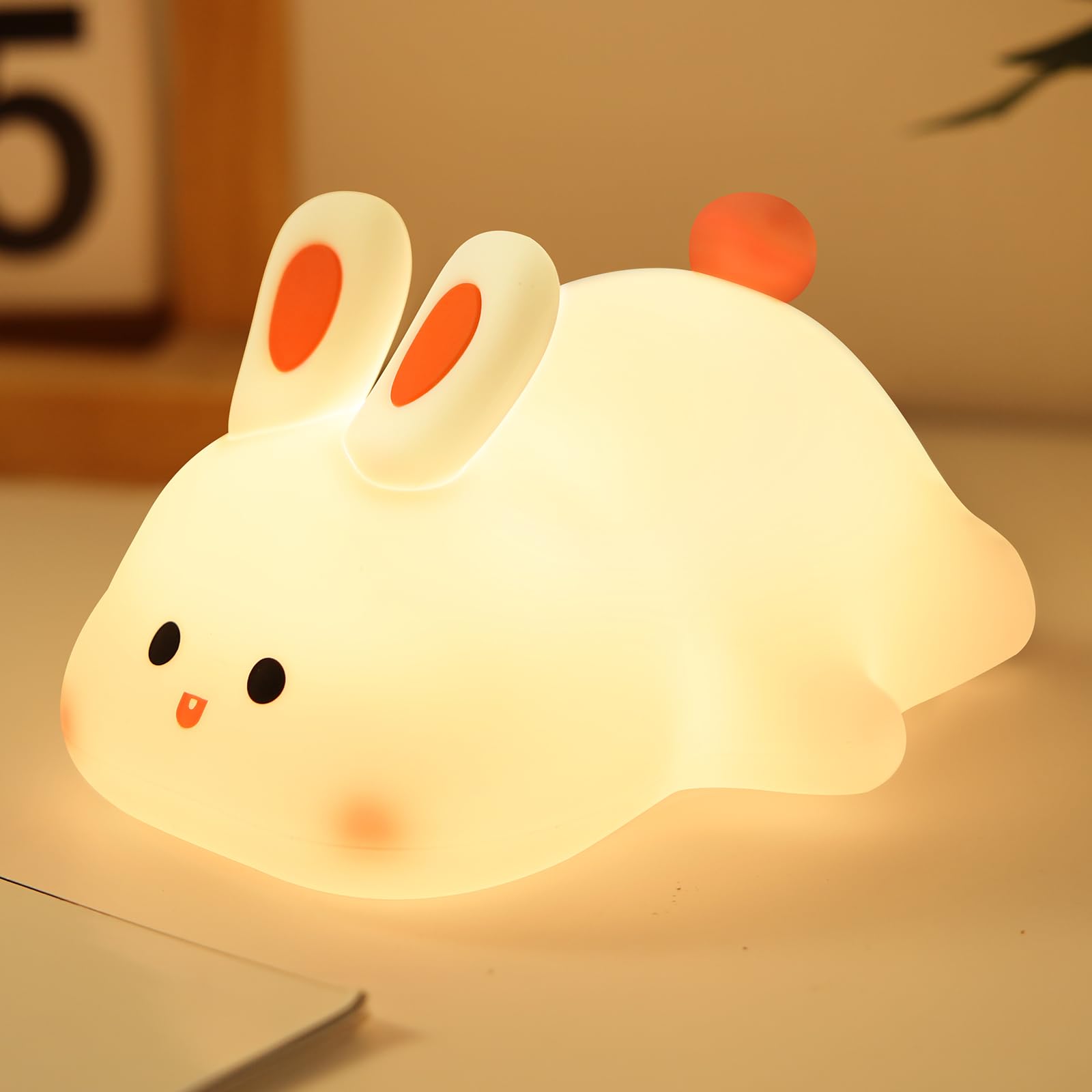 YISUN Bunny Night Light, Rechargeable LED Lamp, 3-Level Dimmable, Cute Silicone Design for Kids Room, Model K-1153