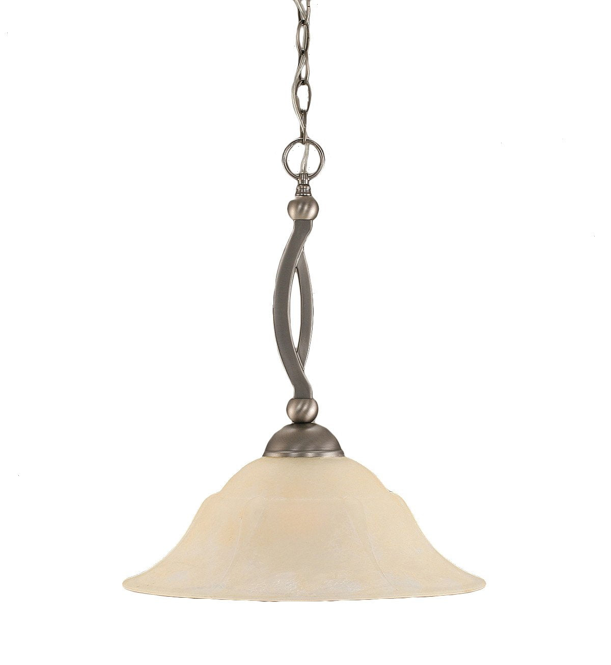 Toltec Lighting 271-Bn-53613 Bow One-Light Down Light Pendant Brushed Nickel Finish With Amber Marble Glass Shade, 16-Inch