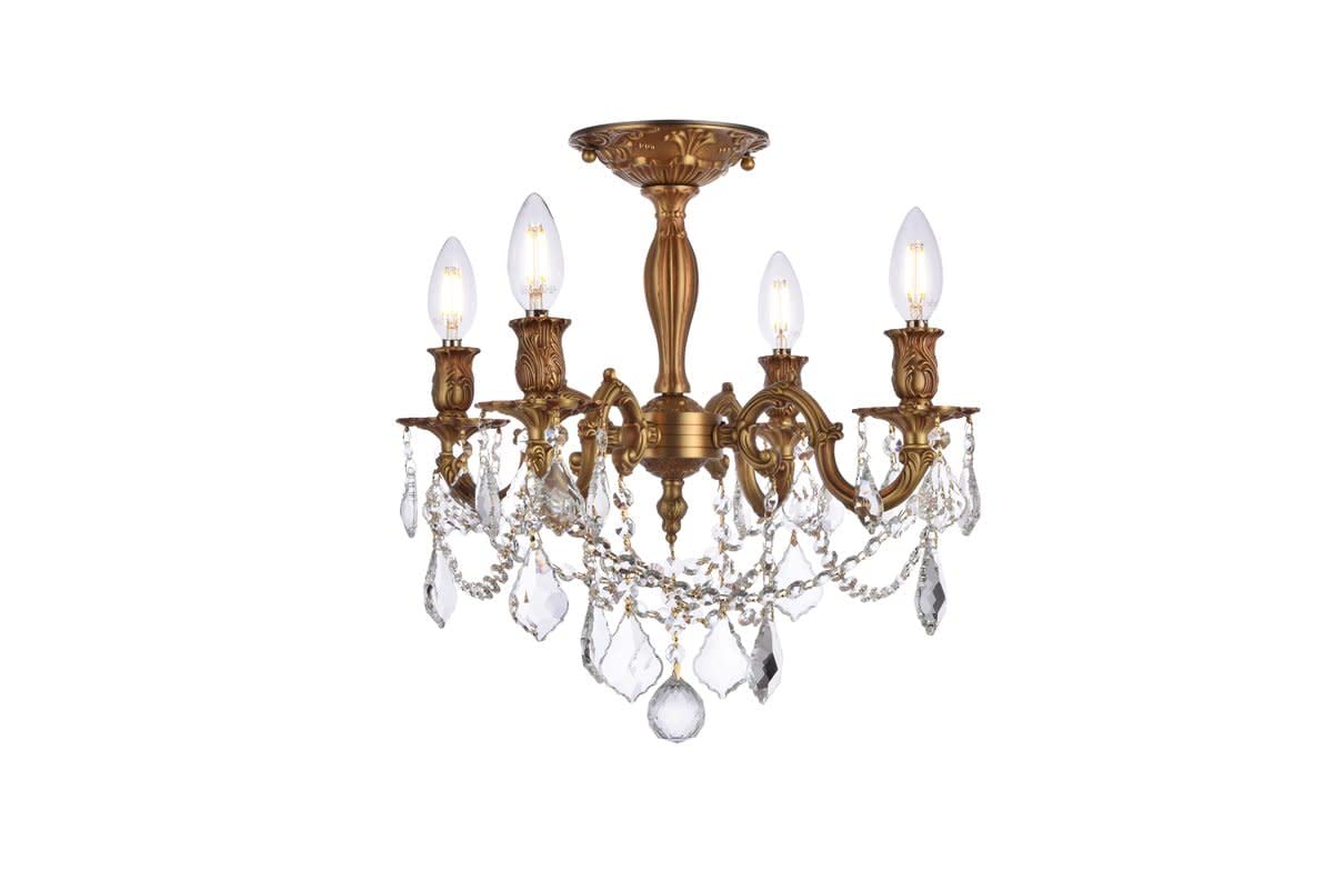 Elegant Lighting Crystal Chandelier, 4-Light, 17in, French Gold Finish, Model 9204F17FG/RC, Clear Crystals