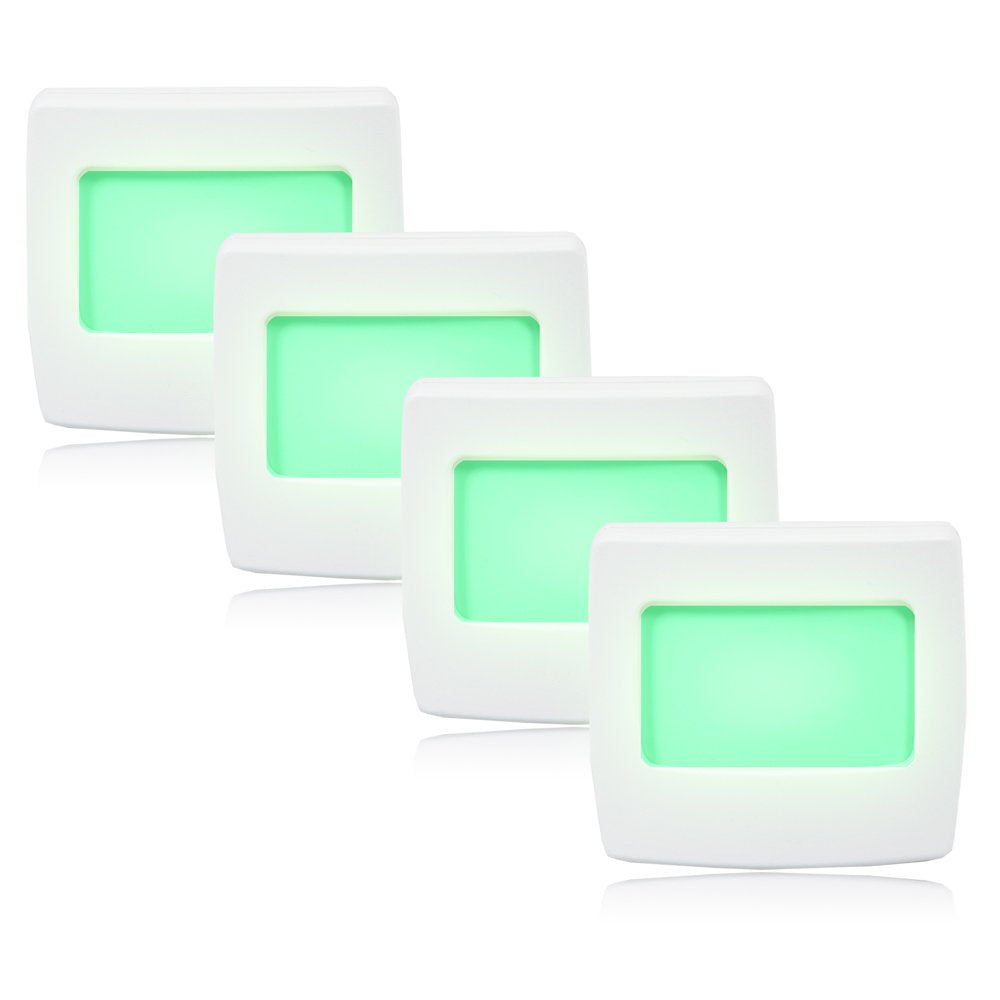 Maxxima Mini Green Always On LED Night Light - Ideal Plug-in Lighting for Bedrooms  Bathrooms  Kitchens  Kids Nursery  Hallways  Stairs or Any Dark Room or Space at Home - 4 Pack-New