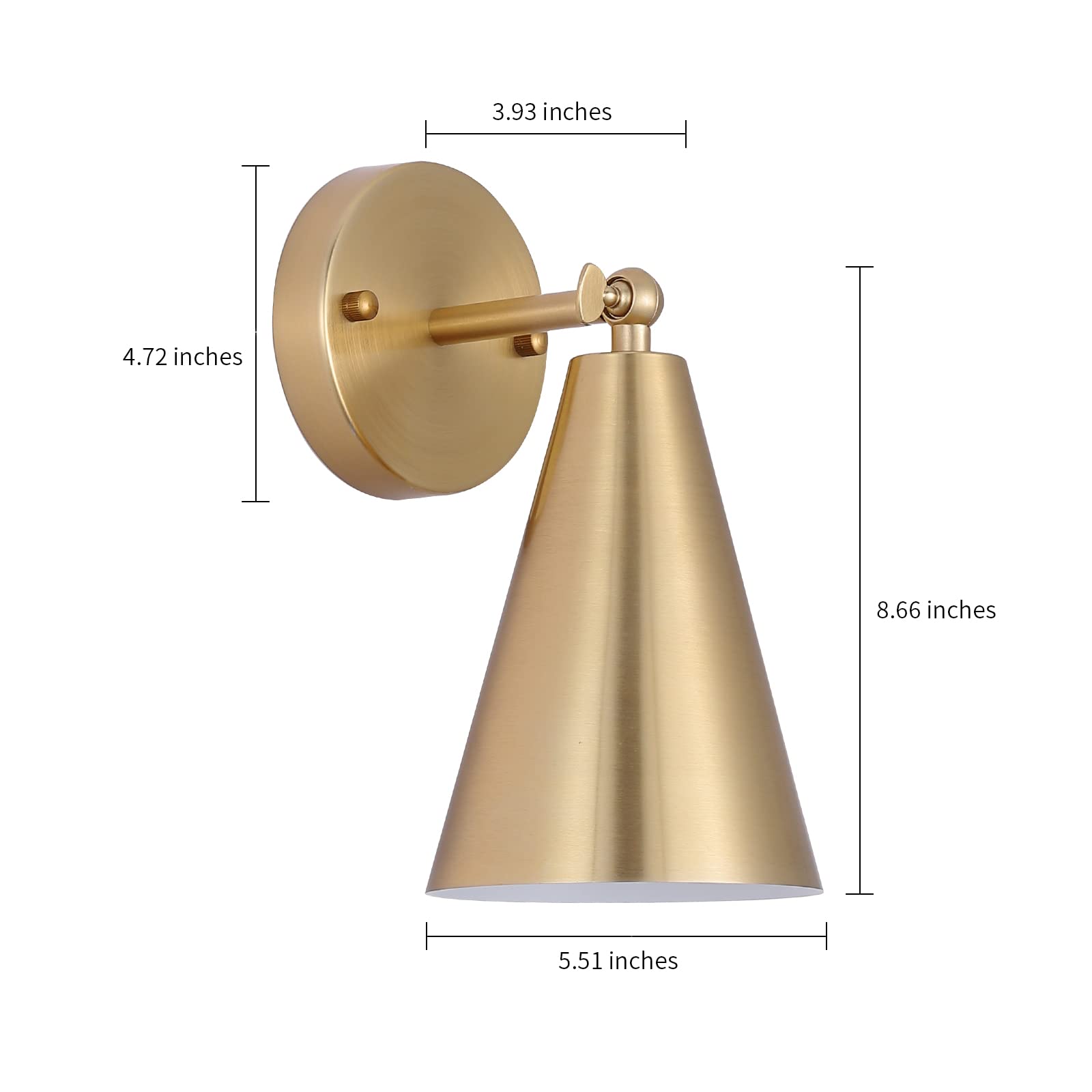 MWZ Gold Wall Sconces Set of Two, Wireless Dimmable Lighting with Remote, Adjustable Angle, Model W-XL115