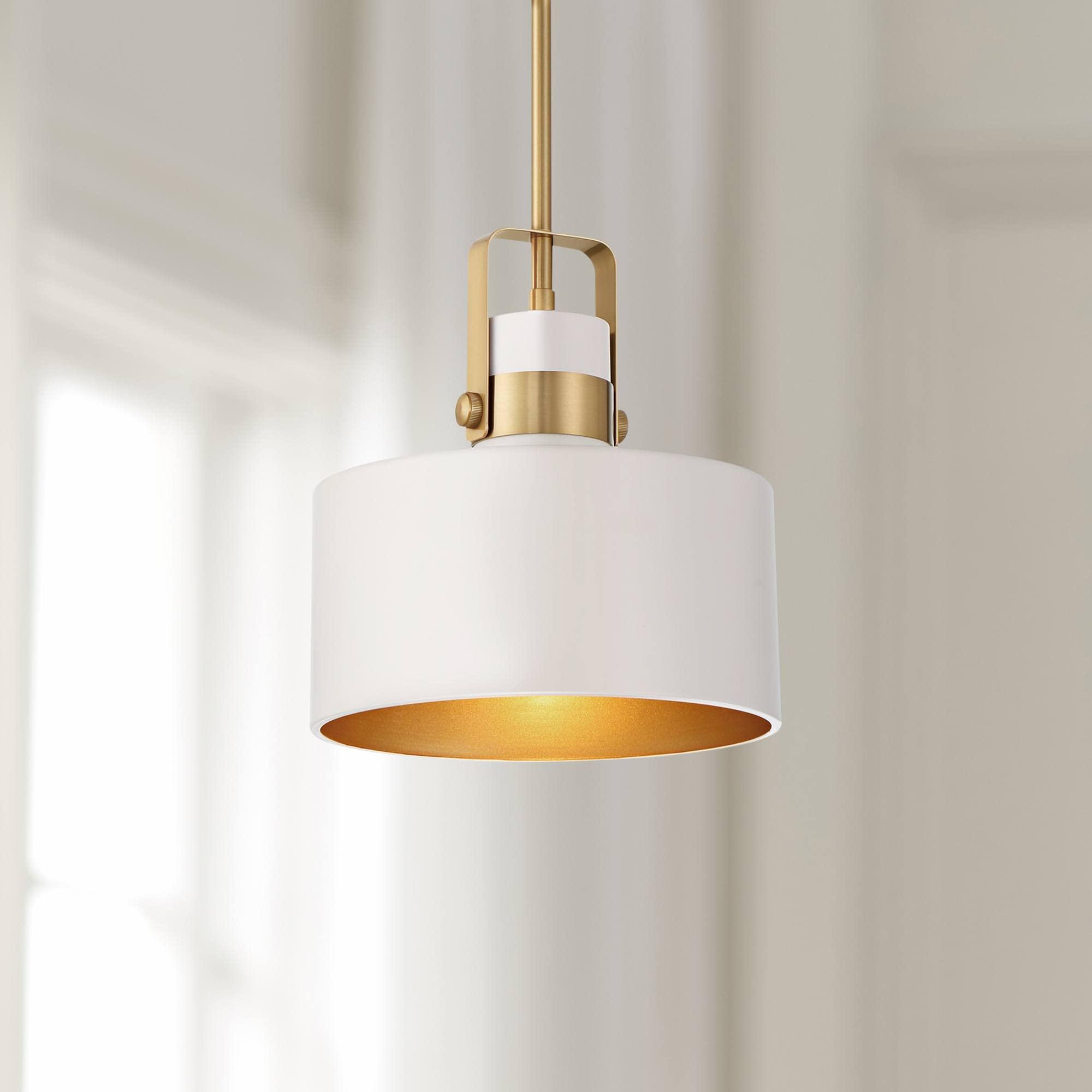 Possini Euro Design Courtney Soft Gold Mini Pendant Lighting 10&quot; Wide Modern Matte Black Outer Gold Inner Drum Shade Fixture For Dining Room Home Foyer Kitchen Entryway Bedroom Living High Ceilings