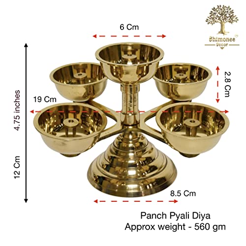 Bhimonee Decor Pure Brass 5 Faced Ethnic Panchadeep | Bhadradeepam | Akhand Jyothi Diya, 1.75 inches, brass colour, Pack of 1 Pc