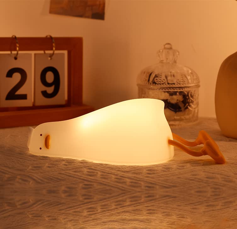 Hinittey Lying Flat Duck Night Light, Cute Light Up Soft Silicone Nursery Duck Lamp with Touch Control & Rechargeable & Timer & 