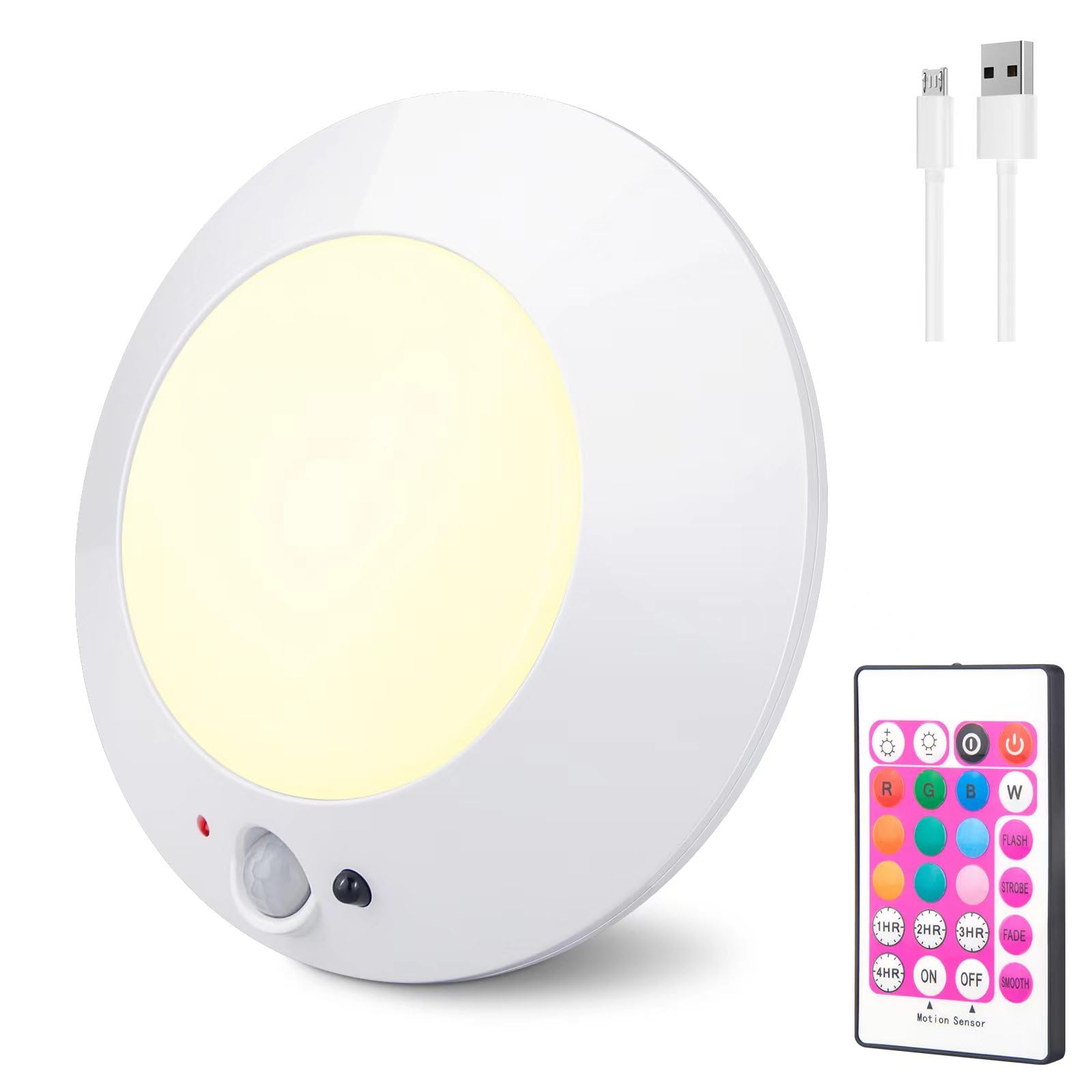 BIGMONAT Motion Sensor LED Light, Rechargeable, 10 Color Changing, 220LM, Wireless, White, Model B251MIR10CW-1
