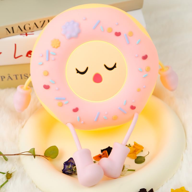 Hpydiy Cute Donut Night Light For Kids Silicone Nursery Nightlight  Touch Control Usb Rechargeable Lamps Breastfeeding Sweet Kawaii Dorm Room Decor Christmas Gift Baby Kids Girls Teens Pink