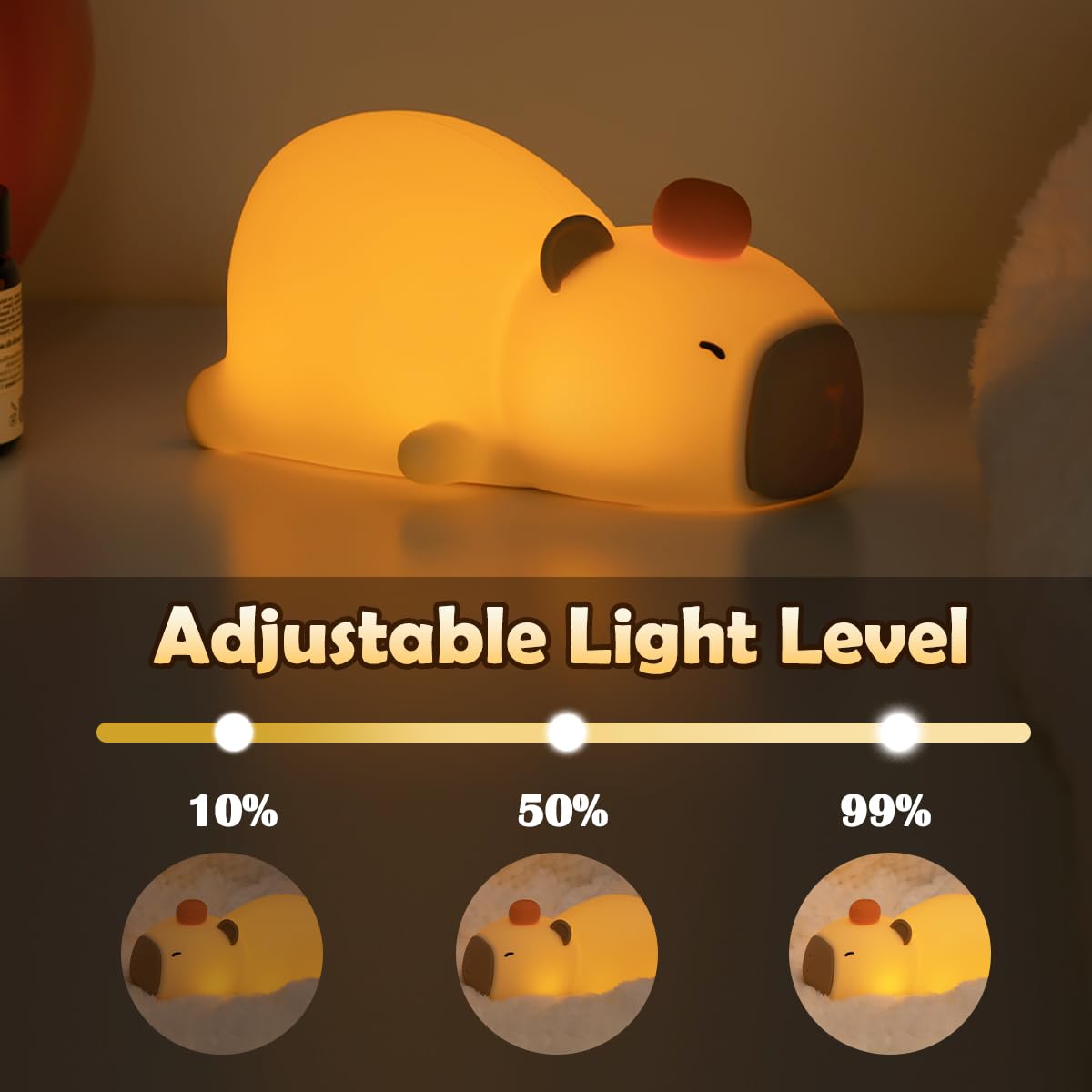 Ledholyt Night Light For Kids, Cute Silicone Lying Flat Capybara Nursery Light For Baby Room And Toddler, Rechargeable Led Anima