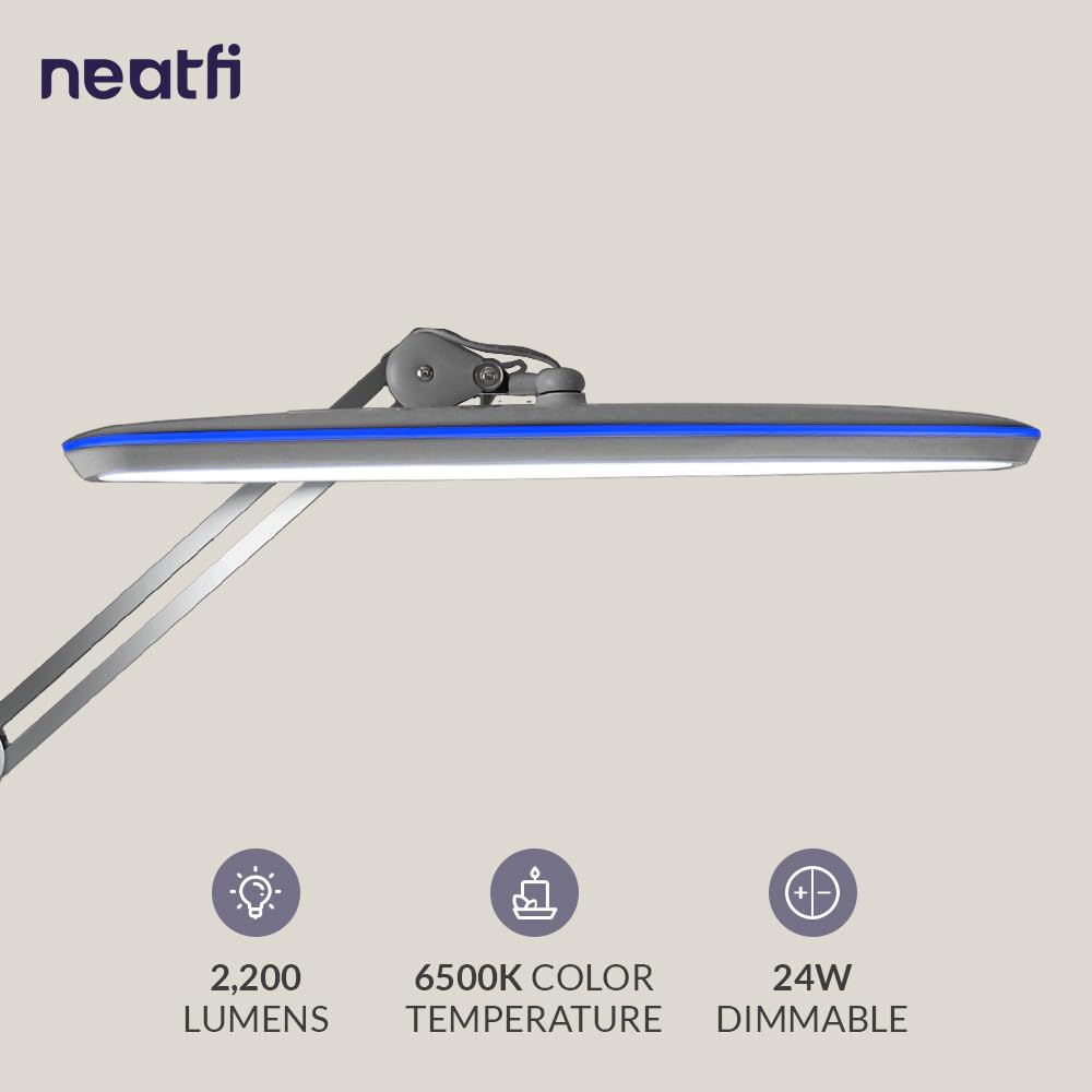 Neatfi XL LED Task Lamp 2200 Lumens 24W 23 Inches Silver Model 9503LED Dimmable Eye-Caring Glare Free