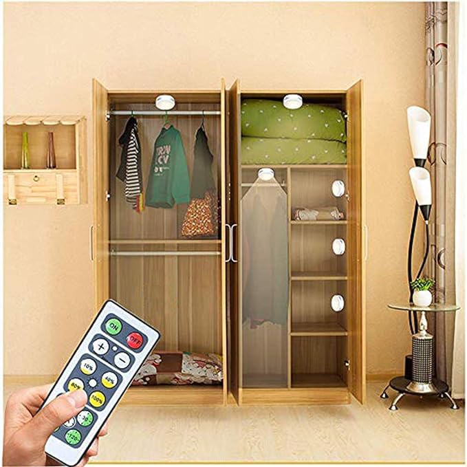 Starxing Puck Lights With Remote, Battery Operated Under Cabinet Lighting, Led Tap Light With Remote Control, Locker Light Closet Light, 4000K Natural White (6Pk)