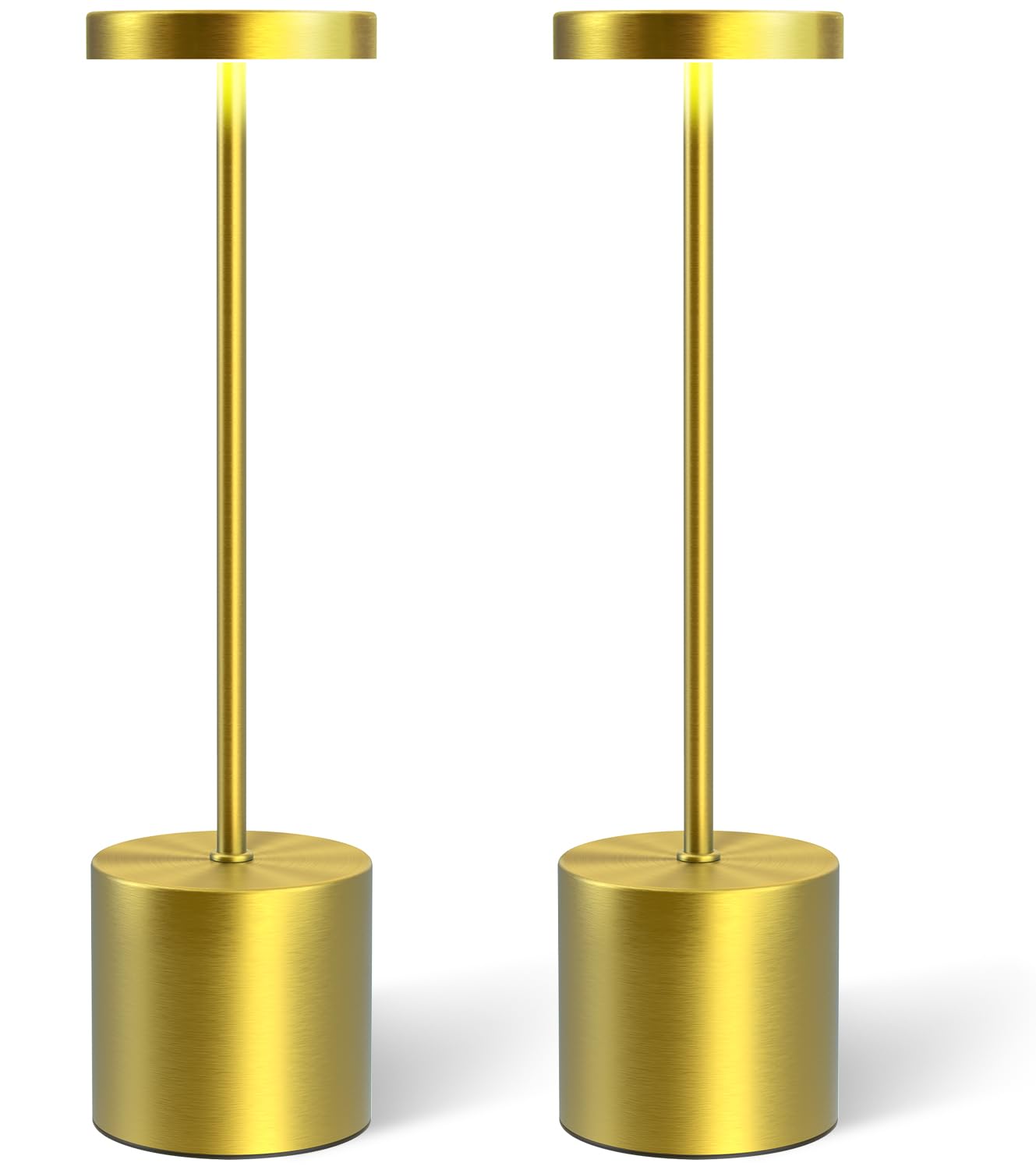 Swinerton Cordless Table Lamps Set of 2, Rechargeable LED, 5000mAh Battery, 3 Color Dimmable, Gold