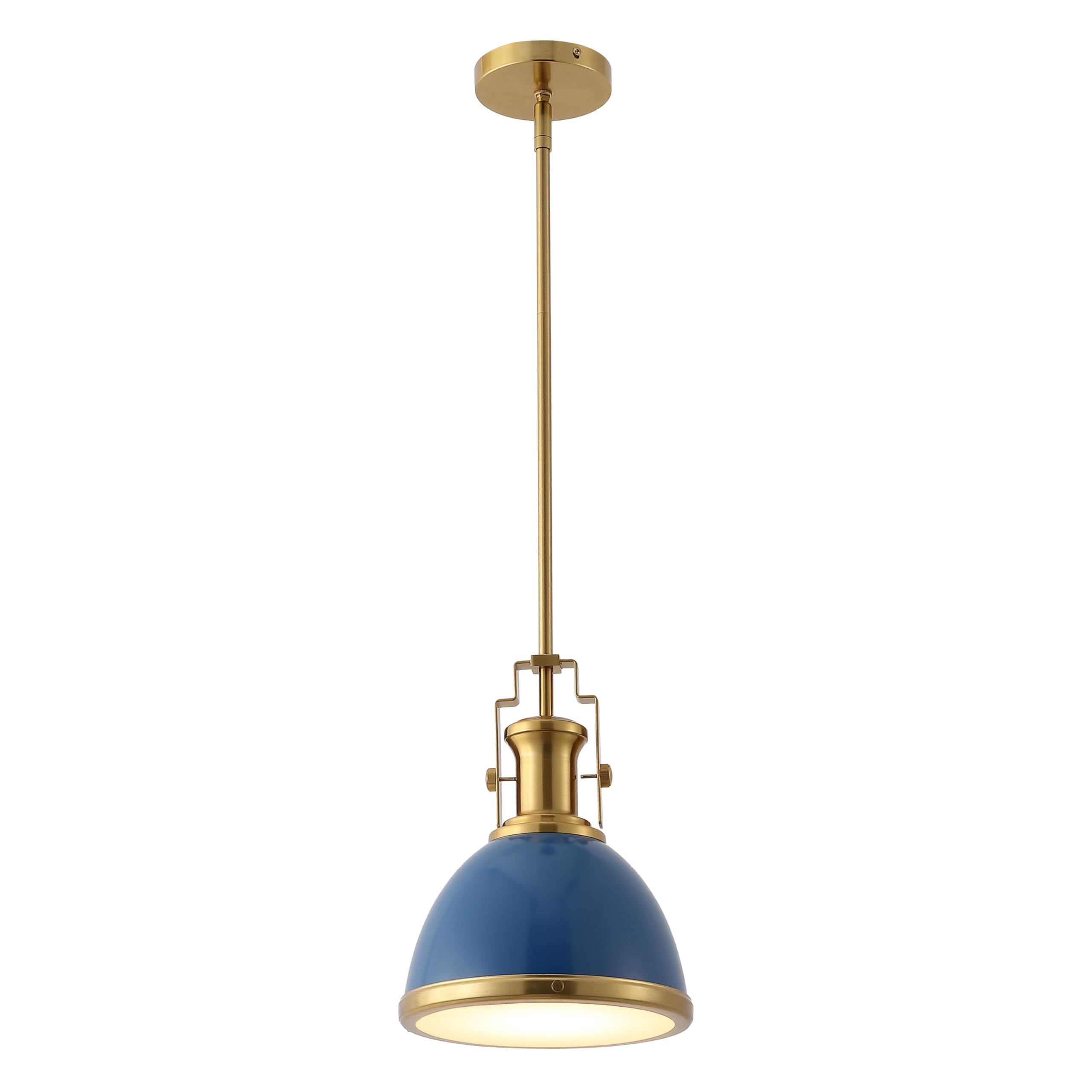 JONATHAN Y JYL9535G 10 Modern Industrial Dome Pendant Light, Farmhouse Hanging Light Fixture in Navy and Brass Gold, Adjustable 